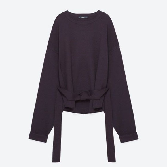 Zara NWT Plum  Purple Tie Waist Oversized Sweater - Picture 4 of 7